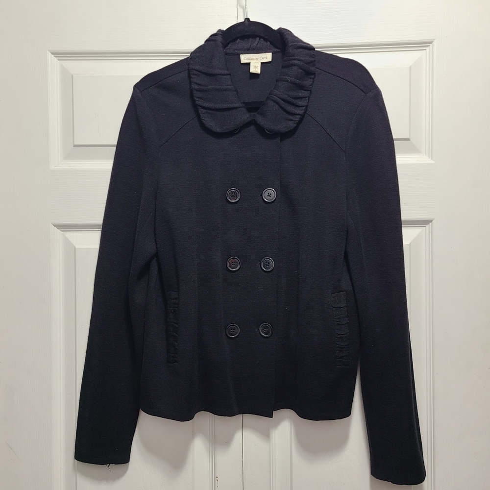 Coldwater‎ Creek Black Double-Breasted Wool blend Cardigan Large